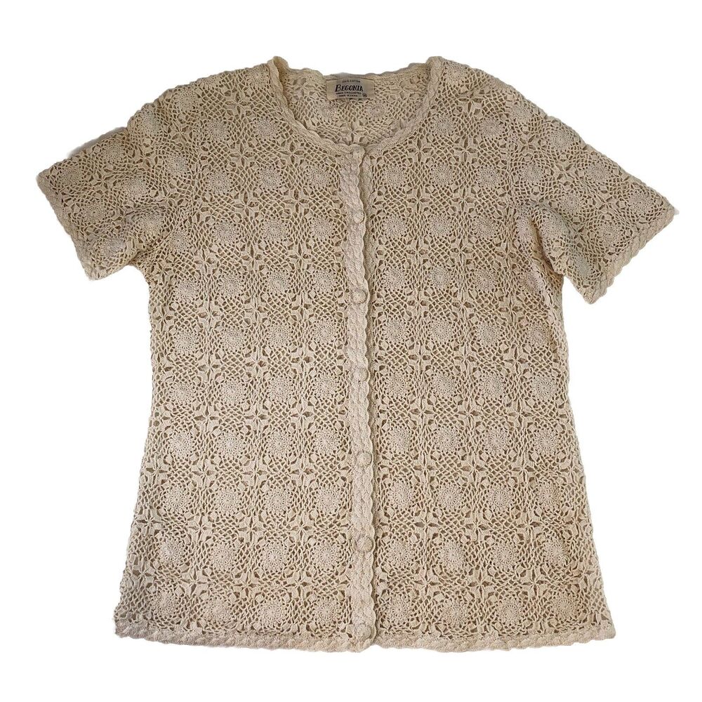 Begonia Women’s Hand Crocheted Button Down Top Beige Size Medium